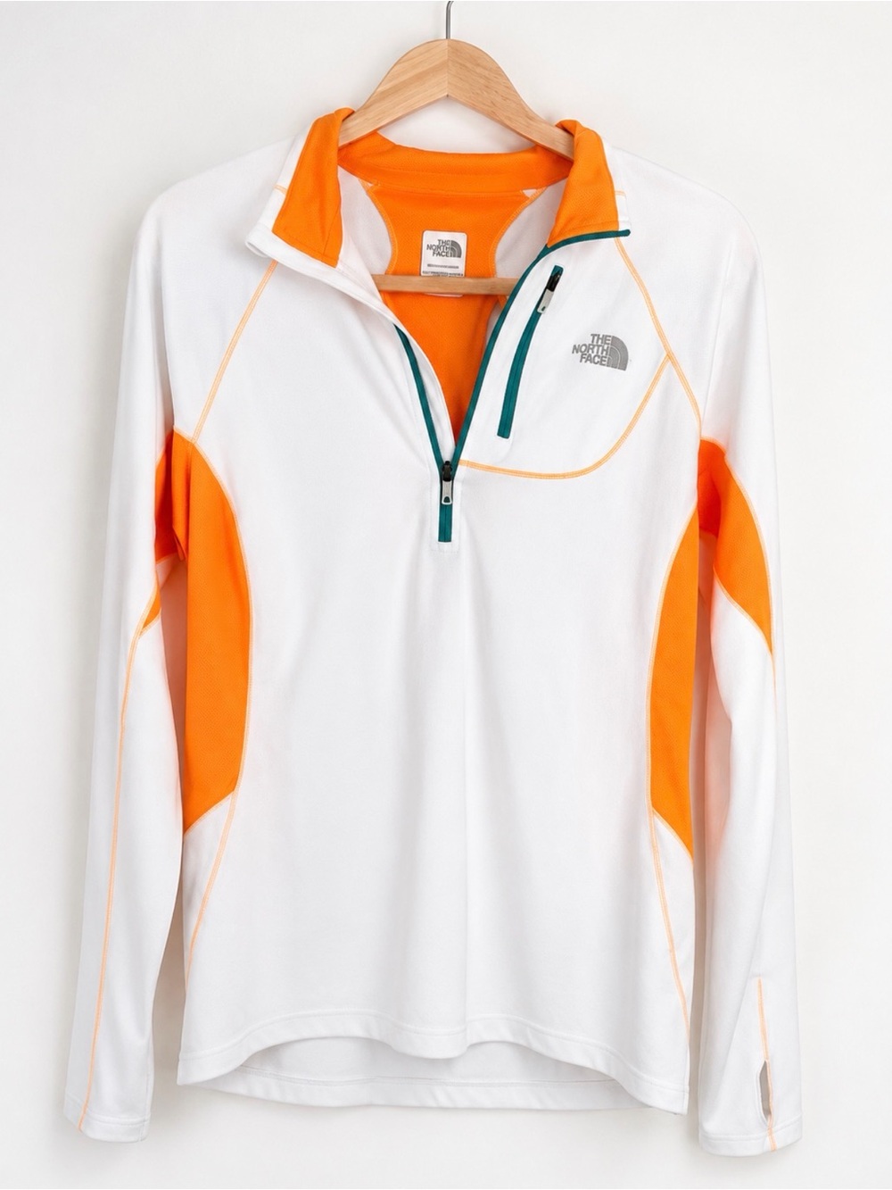 The North Face Orange & White Women's M/M Pullover running flashDry 1/4 zip